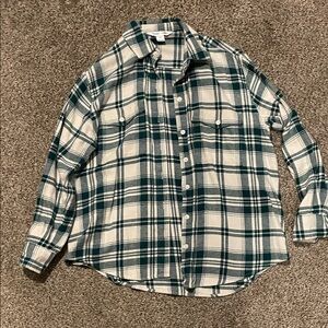 Old Navy Women’s Green and White Plaid Button Down Shirt